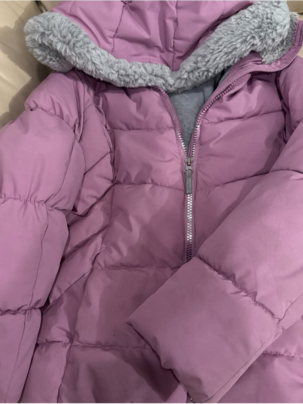 Girls' Quilted Hooded Puffer Jacket in Lavender - Cozy Winter Coat